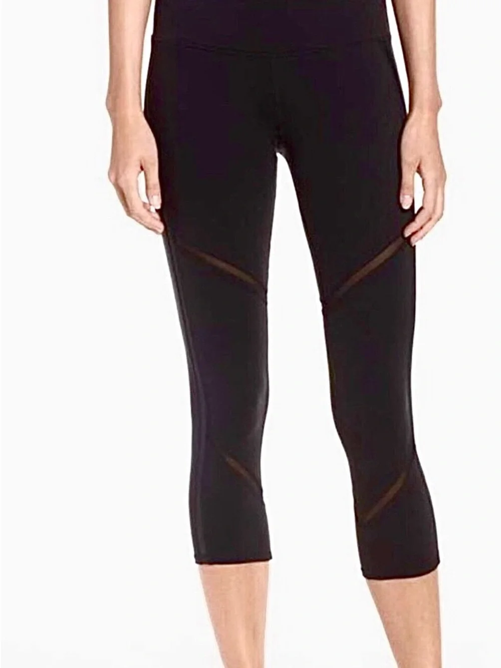 ALO Yoga Continuity Capri Black Mesh Crop Leggings High-Waisted Sheer Panels